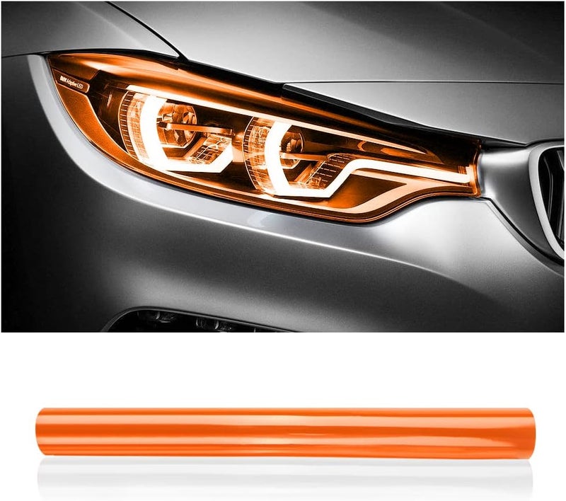 wedfish 12 X 48inch Car Light Tint Film, Cuttable&Stretchability Car Headlight Taillight Fog Light Vivid Vinyl Wrap Protector,Non-Marking Self-Adhesive Decals Car Decor (Orange) - Image 1
